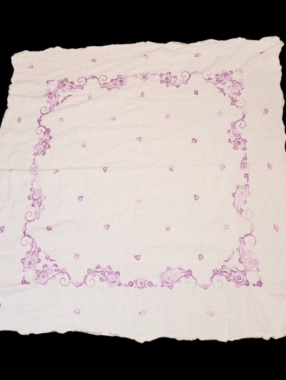 Cottagecore Vintage Handwork Embroidered Square Tablecloth 45" X 45"